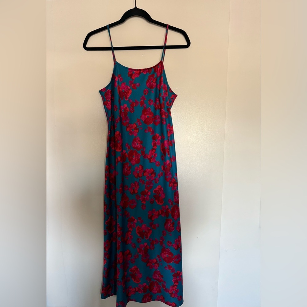 a new day Teal Midi Slip Dress with Red Floral Print